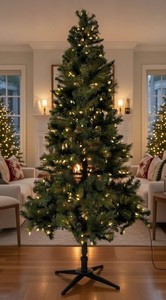 Santa’s Own 7.5ft Slim Wesley Spruce Tree Pre-Lit Tree 450 Warm White LED Light
