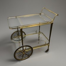 Teewagen Servierwagen Barwagen Messing auf Rollen Art Deco Bauhaus Vintage