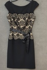Xscape Women's Black~ Nude Embroidered Lace Cocktail Sheath Dress Size 8