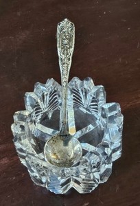 Westmoreland Sterling Silver Salt Spoon & Crystal Glass Salt Cellar