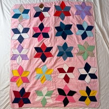 Vintage Handmade Pink Star Quilt 52x43 Appliqu  Patchwork Baby/Lap Blanket