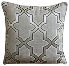Grey Decorative Throw Pillow Cover, 16"x16" Cotton Cushion - Gray Trellis