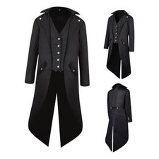 Steampunk Jacket Men Renaissance Tailcoat Medieval Costume Medium Black
