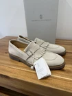 Brunello Cucinelli Loafers Mens UK 8.5 Kiltie Suede Beige W/Brush BNWB RRP £1110