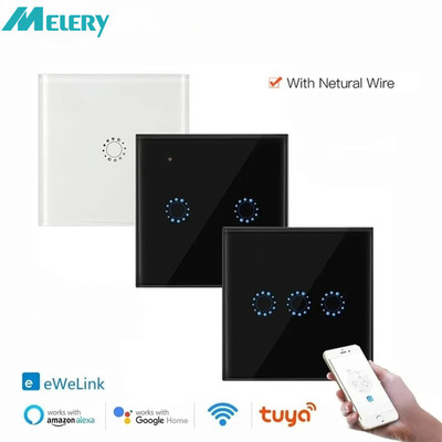 WiFi Smart Life Tuya Ewelink EU Light Wall Switches 1/2/3 Gang Touch Glass Panel