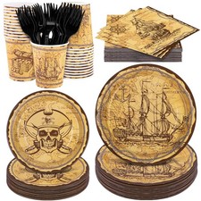 144 Pieces Pirate Tableware Set Pirate Party Plates Cups Napkins Pirate Party...