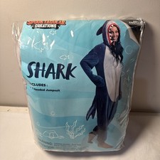 Spooktacular Creations Halloween Adult Shark Jumpsuit Costume Size L Hooded Blue