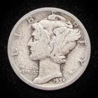 90% Silver - 1935 Mercury Dime Circulated - 06-65