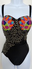 Vintage 80  s One Piece Festival Colorful Bullet Padded Swimsuit Top Medium