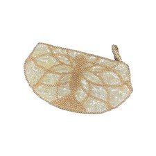 VTG Clutch Sequin Gold Zip Purse Hand Mand 80s Retro Glam Pearl Beaded Wedding
