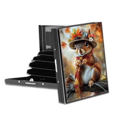 VACGBJPG Metal Credit Card Wallet, RFID Blocking Cute Squirrel Wearing a Hat