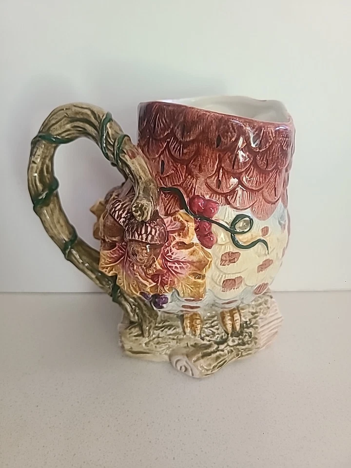 Vintage 1994 Fitz And Floyd Autumn Woods Figural Mugs HTF 5” Owl Fall Acorn - Image 3 of 4