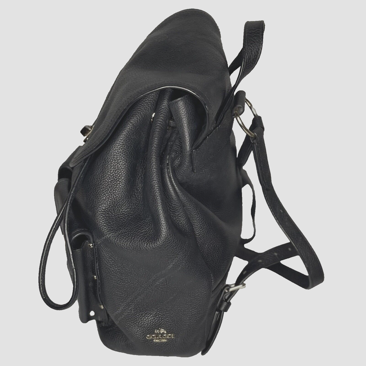 Coach Black Pebbled Leather Backpack Bag Large Turnlock  Adj straps 12\