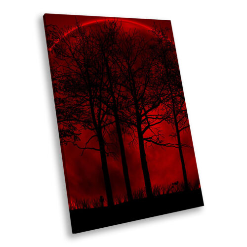 Portrait nature toile pittoresque encadrée art grand tableau arbres lune noire rouge - Photo 1/7