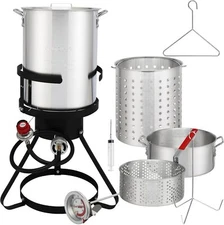 30 Qt Turkey Deep Fryer & 10QT Fish Fryer Kit w/Baskets, Ideal for Outdoor Fry