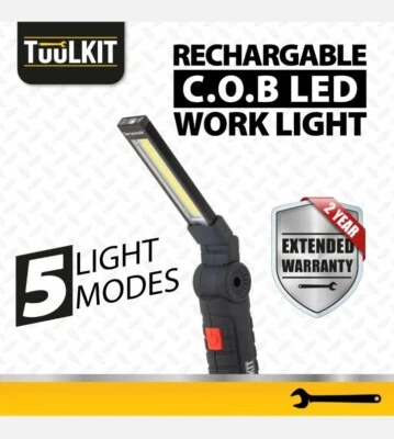 TUULKIT LED MAGNETIC WORK LIGHT USB RECHARGEABLE TORCH 5 LIGHT MODES LARGE SIZE