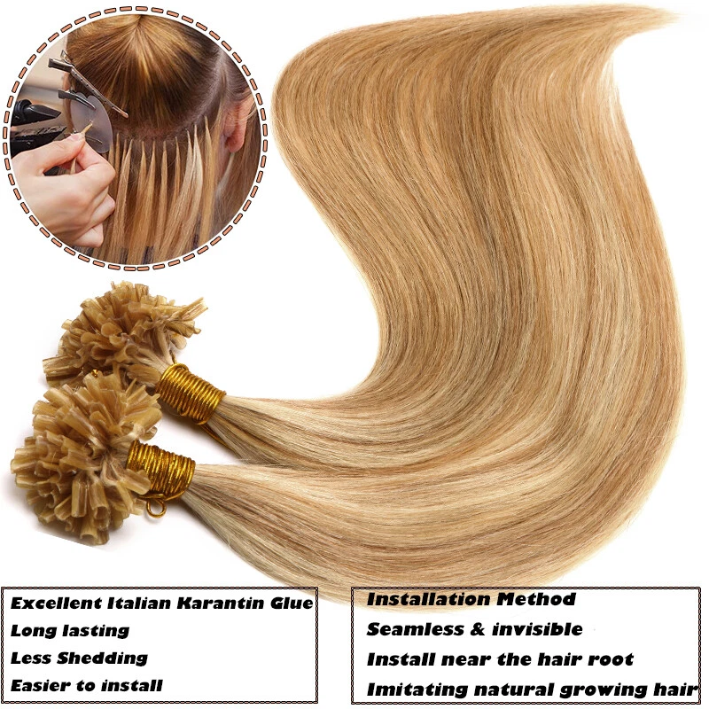 1G/s Russian Pre Bonded U-Tip Nail Keratin Human Hair Extensions Remy Hair Thick - Image 2 of 4