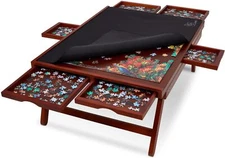 Jumbl 1000 Piece Puzzle Board, 23” x 31” Jigsaw Puzzle Table W/Legs, Brown