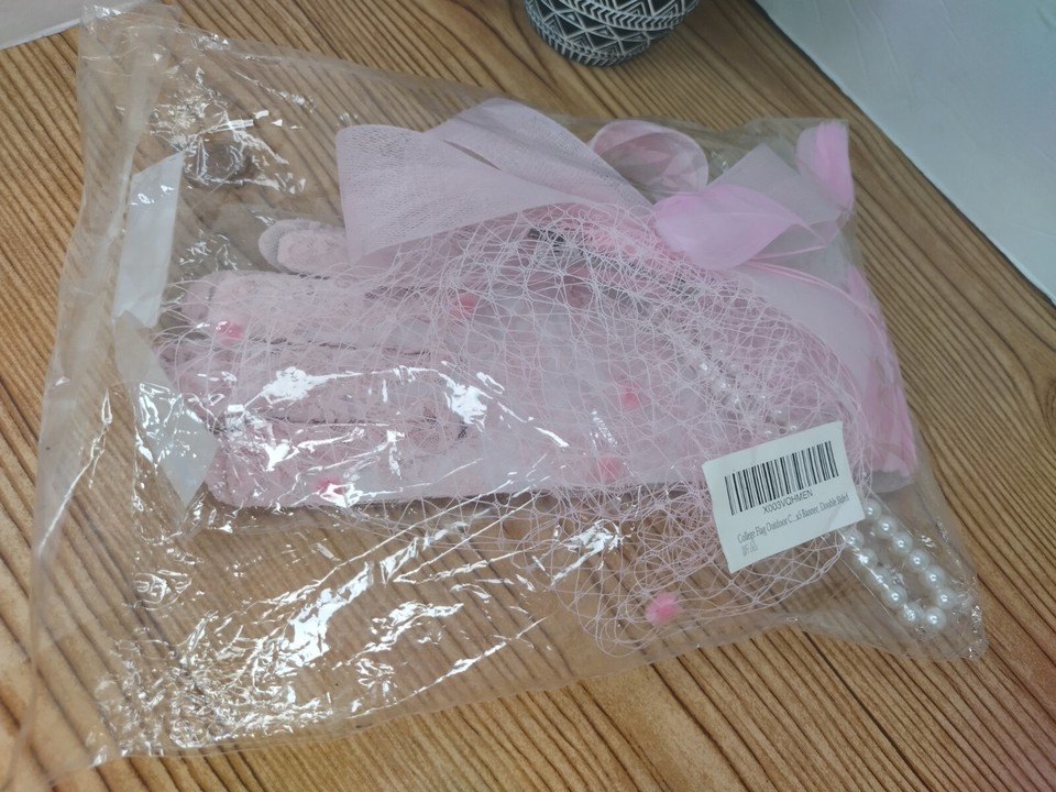 3 Piece Hair Fastener Set With Gloves And Pearl Necklace Tea Party