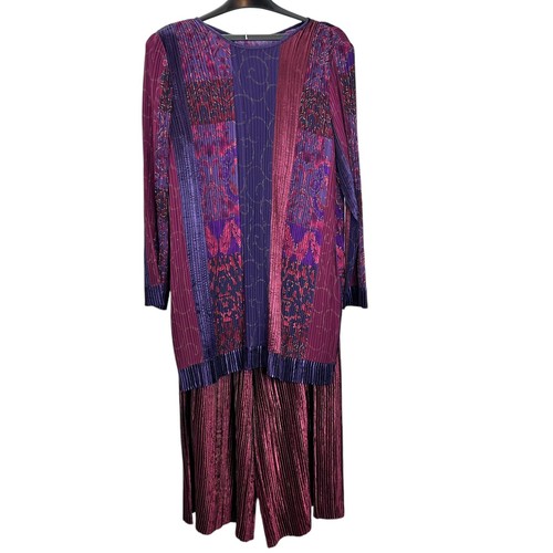 Vintage Jeanne Marc Pleated Shimmer Palazzo Wide Leg Pants + Tunic Top Set 16-18 - Picture 2 of 15