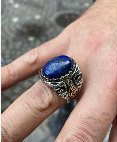 Turkish Handmade 925 Sterling Silver Gift Mens Ring Lapis Luzuli Stone 003 - Picture 3 of 9