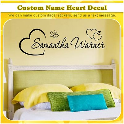 Custom Name Heart Initial Butterfly Vinyl Wall Art Room Sticker Decor ...