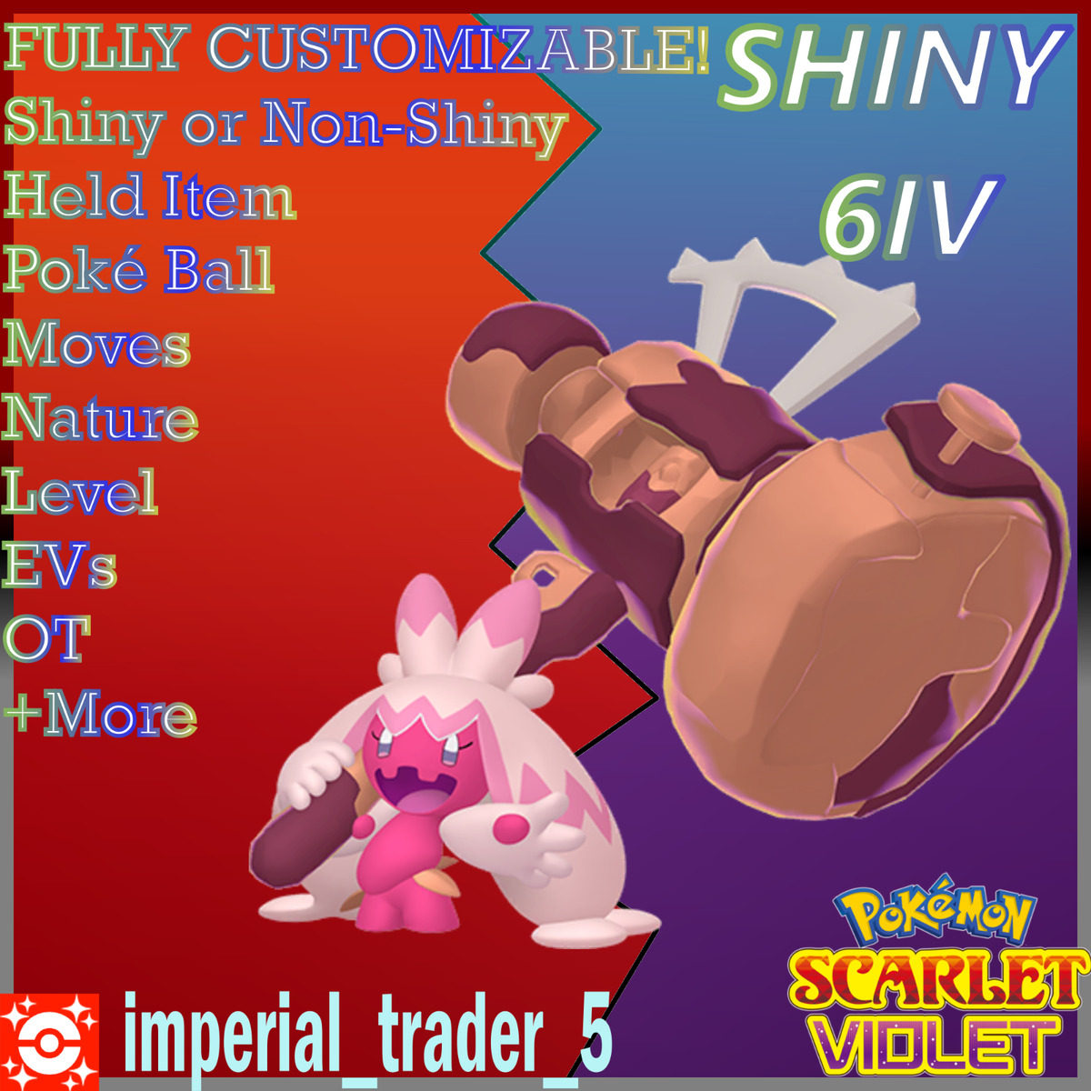 Pokémon Scarlet and Violet ✨SHINY✨ Tinkaton W/ Best 6IV +