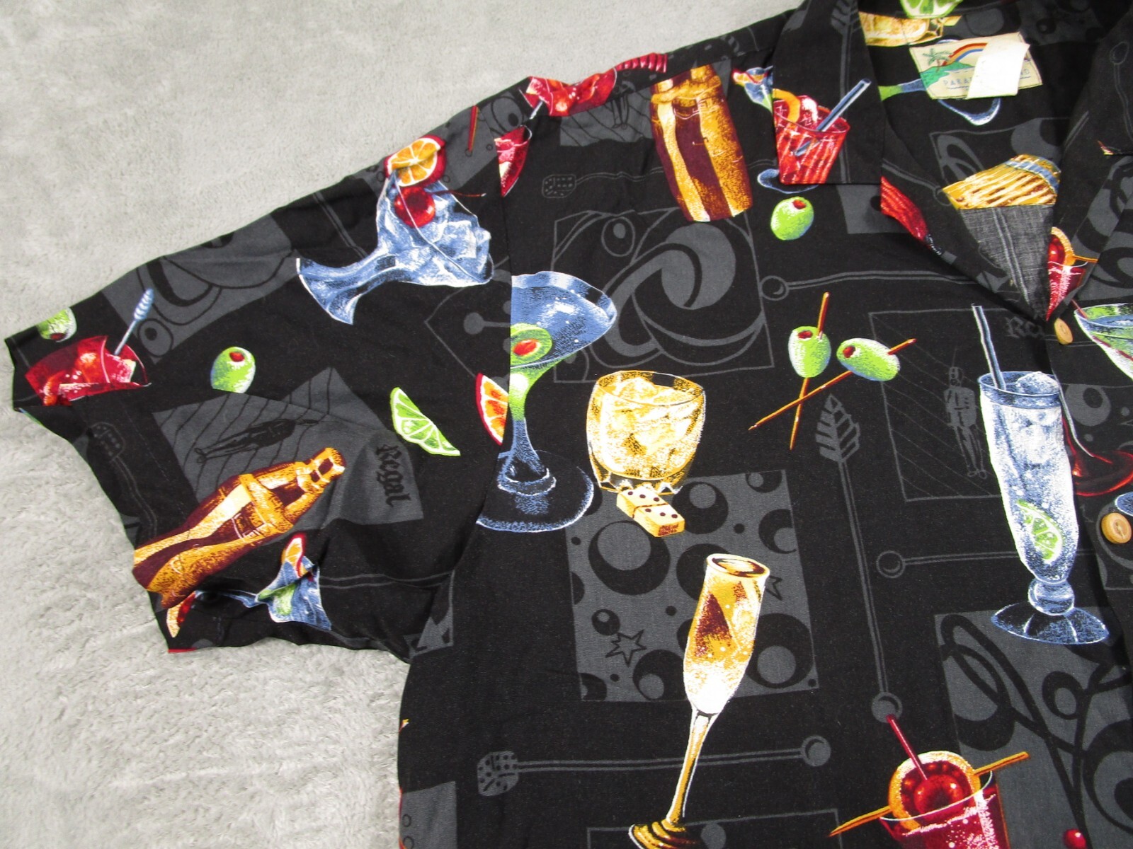 Vintage Paradise Found Shirt Mens XL Black Cocktail Happy Hour Hawaiian