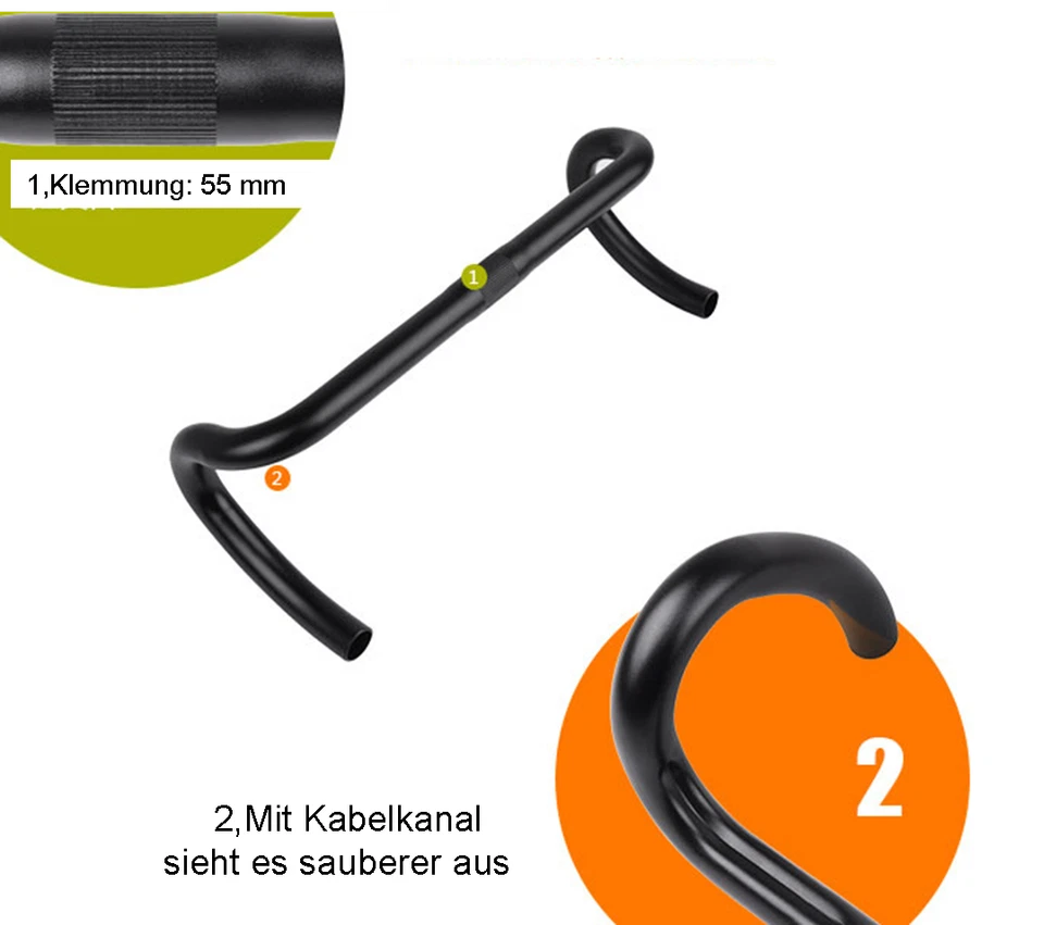 Ergo Alu Rennrad Lenker Road race Lenker 420mm 25,4 mm Schwarz Silber 302g - Bild 3 von 4