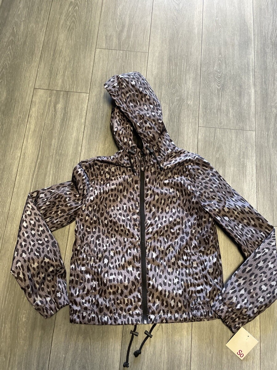 Juniors SO Hooded Windbreaker Leopard Print Jacket Size XSmall