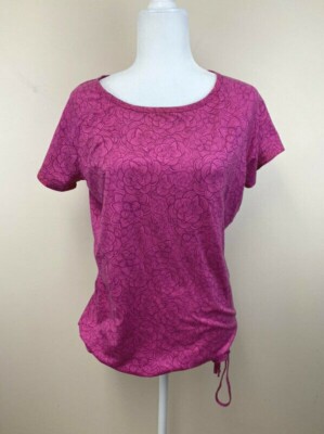 Merrell Womens M Rose Pink Floral Sundial Shirt Opti Wick Drawstring Waist