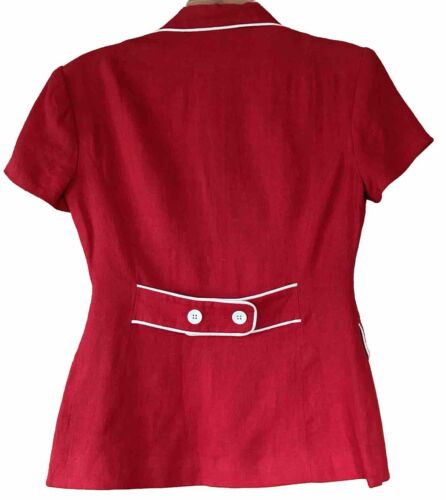BCBG Paris Red Linen Short Sleeve Jacket Top Lined USA Preppy Chic VTG XS/S - Picture 2 of 16