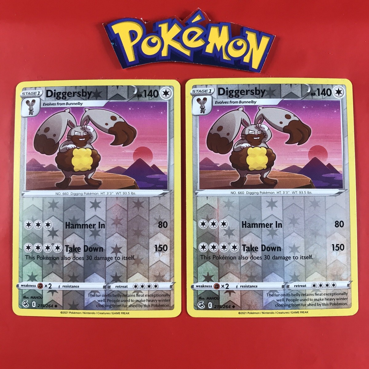 diggersby pokemon card value DIGGERSBY 215/264 Reverse Holo Lot Of 2