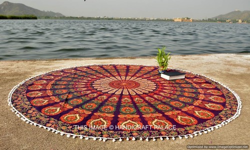 Indian Pom Pom Round Mandala Tapestry Wall Hanging Beach Throw Towel Yoga Mat - Picture 35 of 42