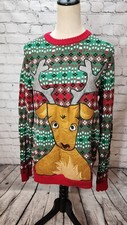 Men's Ugly Christmas Sweater Size M Reindeer Holder Pocket Woman's