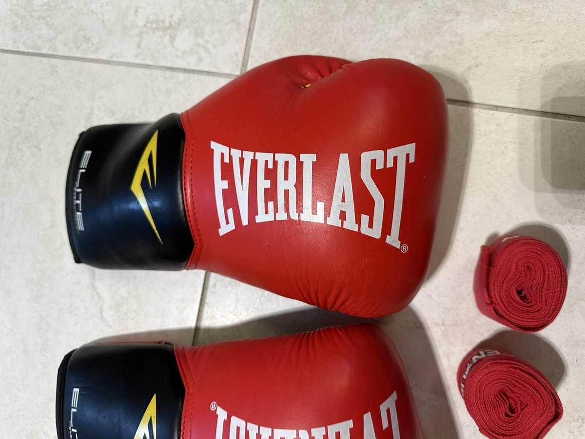Everlast Elite Training Boxing -Heavy Bag Gloves, Med 14oz Red Hand  Wraps