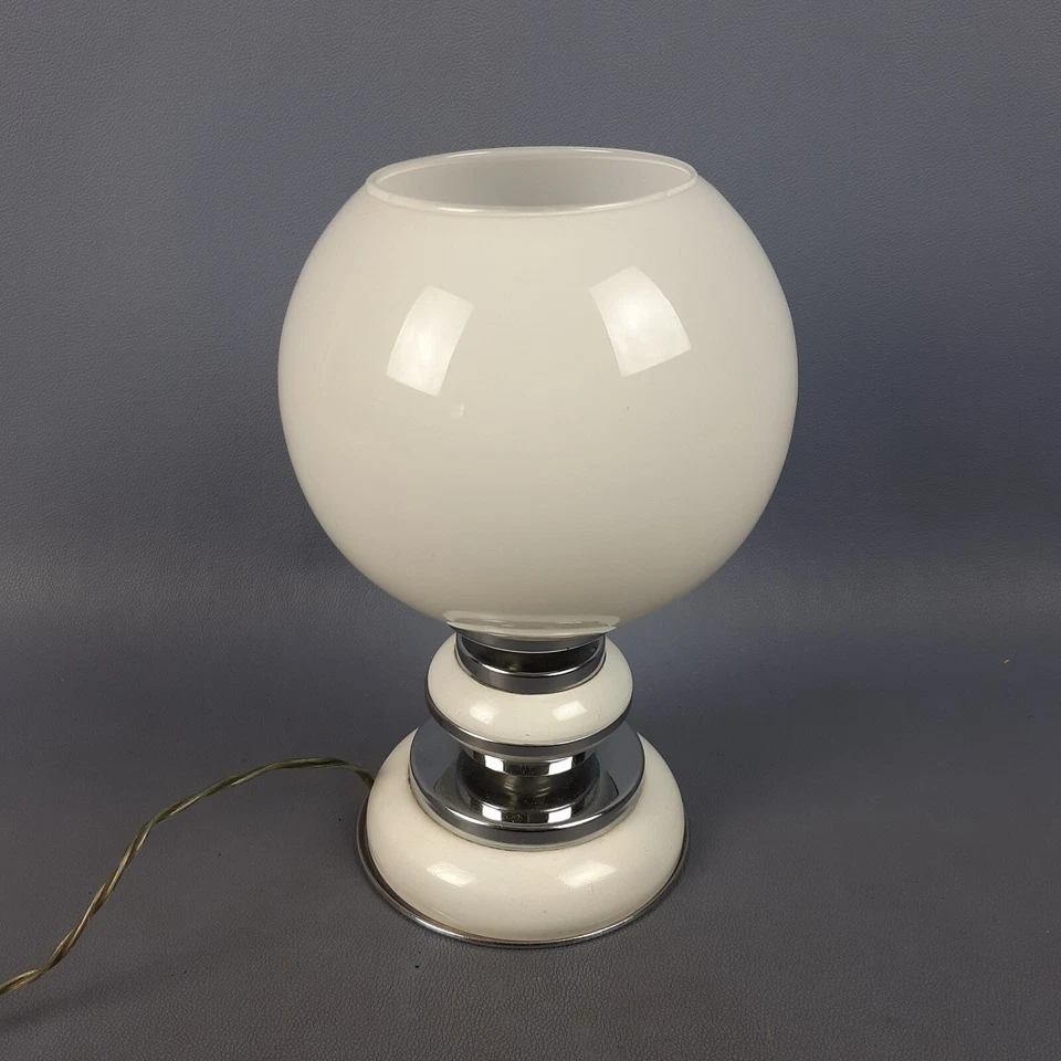 Lámpara de mesa esfera cristal de Murano blanco diseño moderno italiano 1970 Foto 3 de 4