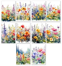 10 Assorted All Occasion Note Cards Blank Greeting Cards Watercolor Wildflowers