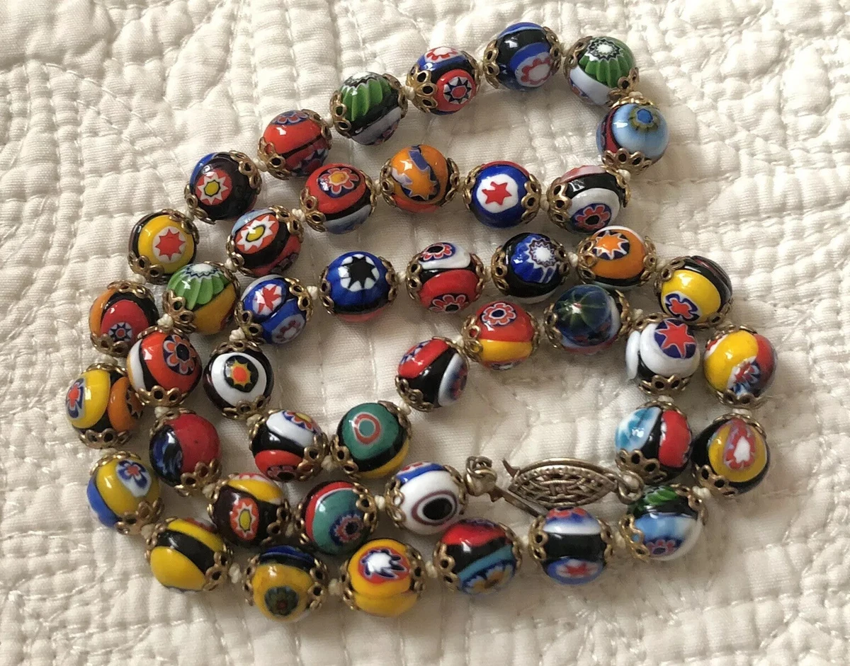 Italian Venetian Murano Glass Millefiori Mosaic Beaded Necklace eBay