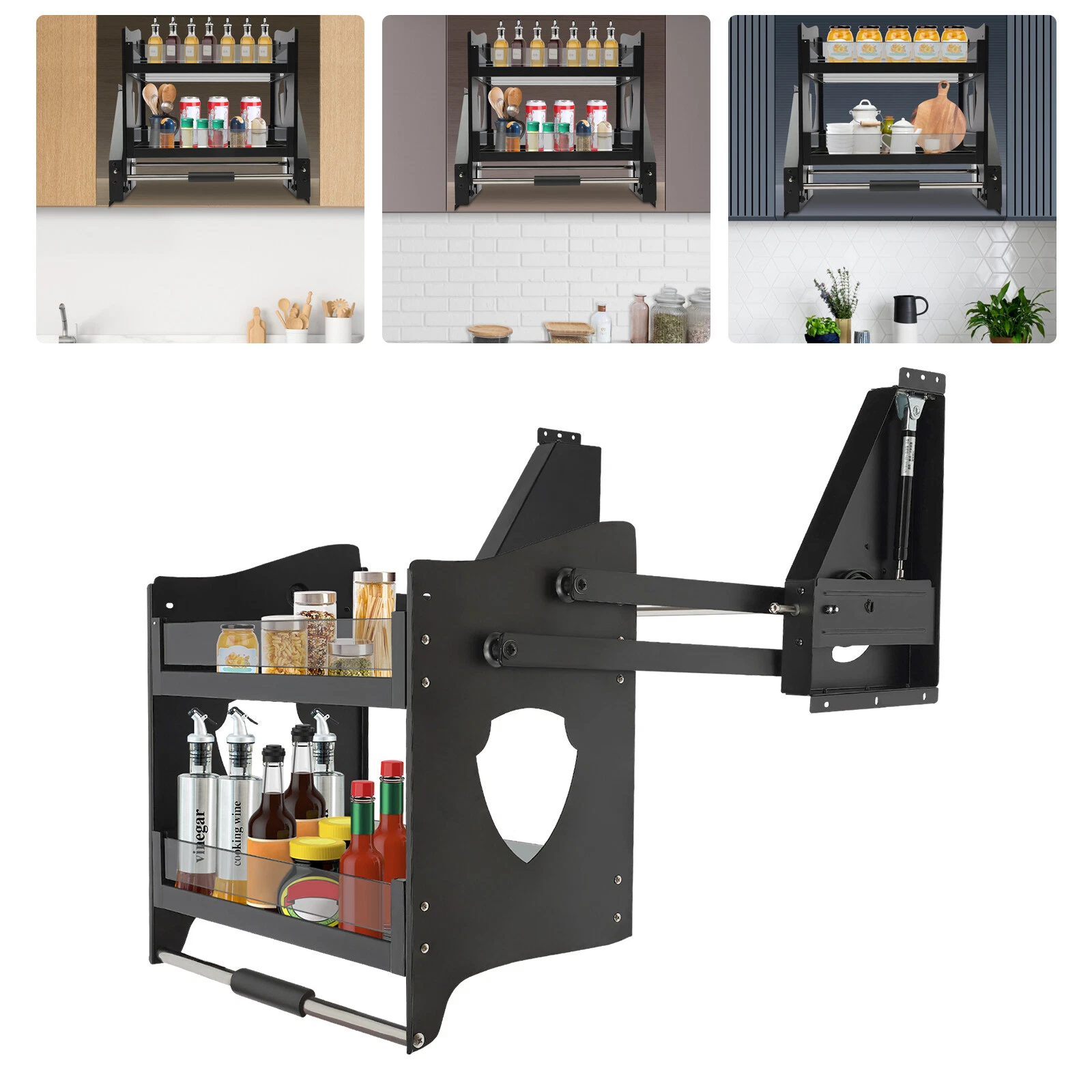 Pull Down Cabinet Organizer 2 Tier Pull-Out Cabinet Wall Shelf Spice Dishes Rack