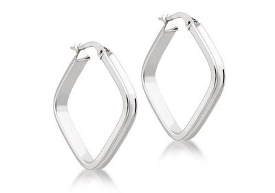 Carré Boucles D'Oreilles Créoles 9ct or Blanc