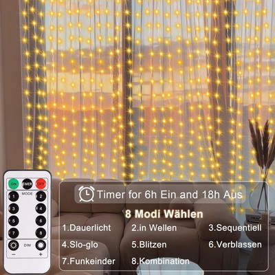 Lunartec RGB LED-Lichtervorhang 3x3m - 300 LEDs, Fernbedienung, Timer, USB-Anschluss
