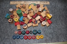 Lot of 77 Vintage Wooden Sewing Thread Spools Sizes Brands Empty Wood Crafts ++