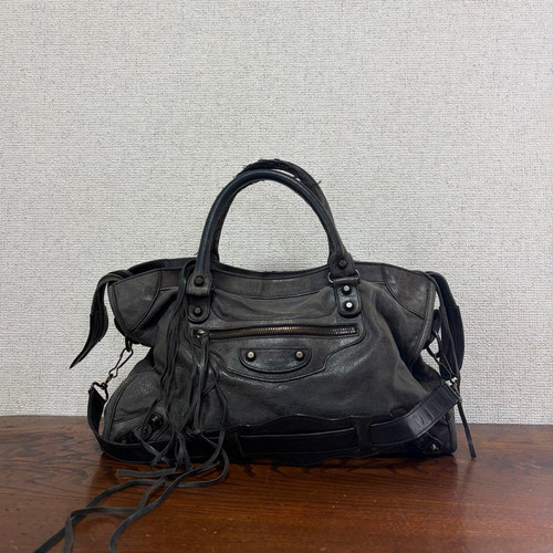 BALENCIAGA The City 115748 Black Leather Motorcycle Bag 2way Shoulder bag Authen