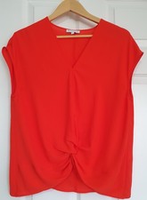 Bright Red Warehouse Gathered V-Neck Top Blouse Size 12