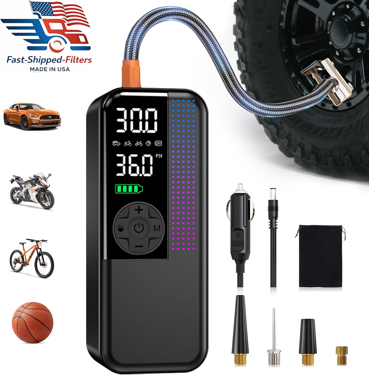 Tire Inflator Portable Air Compressor, 150 PSI Cordless Air Pump, Dual Power 600