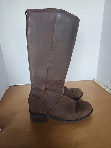 Stivali Ugg donna Seldon 1009201 alti marroni invecchiati in pelle con cerniera taglia 7M