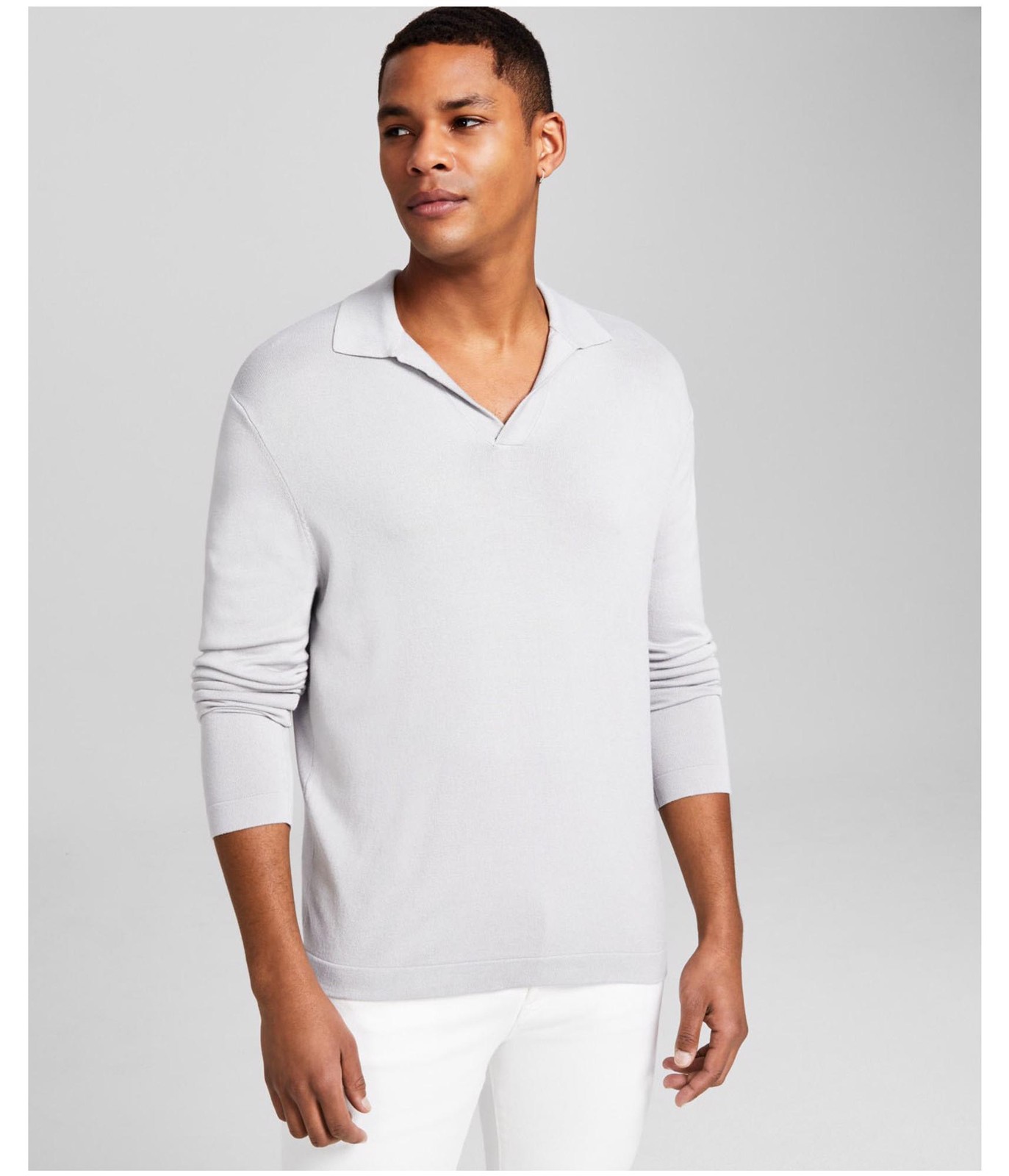 А теперь этот мужской свитер поло с ребристым воротником серый большого размера 5290₽