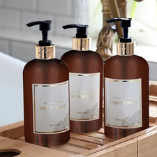 3Pcs Bathroom Shower Dispenser Set Refillable Pump Clear Shampoo Conditioner Bod