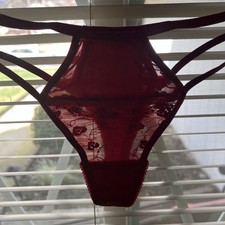 Vintage Thong Panties L Double String Bikini Nylon Sheer Second Skin Shiny Y2K